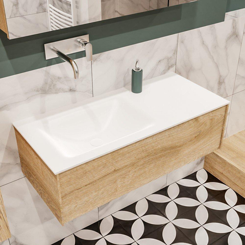 MONDIAZ LUSH Ensemble de meuble salle de bain - 100cm - 1 tiroir - lavabo cloud - lavabo à gauche - 0 trous de robinet - chêne blanchi SW409330