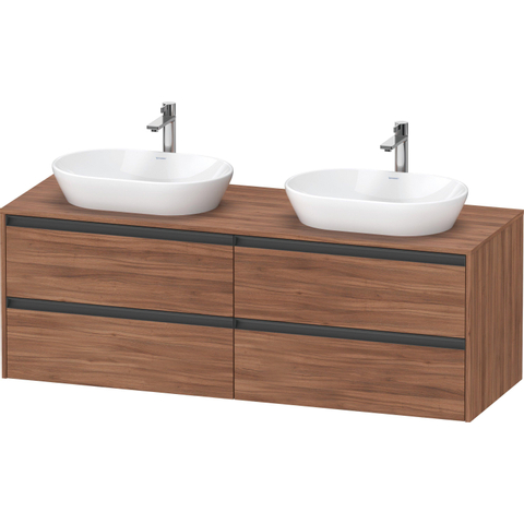 Duravit Ketho.2 Wastafelonderbouwkast - inclusief consoleplaat - met 4 laden - voor dubbele waskommen - 160x55x56.8cm - met handgrepen antraciet - noten mat SW773083