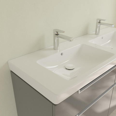 Villeroy & Boch Subway 2.0 dubbele wastafel - 1300x470mm CeramicPlus - 2 kraangaten - White Alpine (glans wit) 1024041