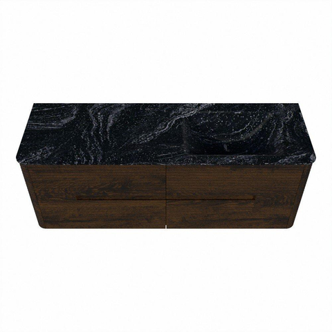 Mondiaz CIRO-DLUX Badkamermeubelset - 140x45x50cm - Solid surface wastafel Lava - 1 wasbak Rechts - zonder kraangaten - 4 lades - Walnut SW1530181