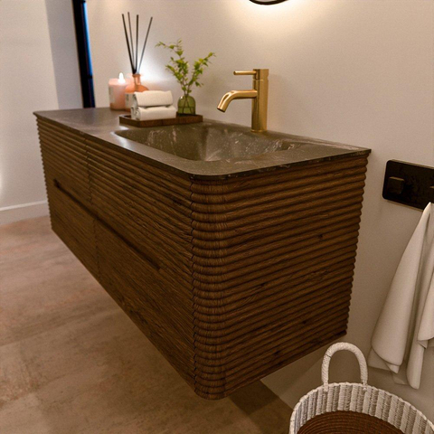 Mondiaz CIRO-DLUX Badkamermeubelset - 130x45x50cm - Solid surface wastafel Lava - 1 wasbak Rechts - 1 kraangat - 4 lades - Dusk SW1533032