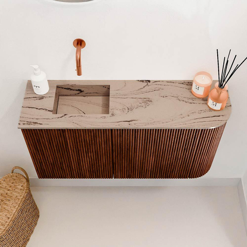 Mondiaz JOYA-DLUX 81.6cm toiletmeubel - ronding rechts kleur Ruby - Wastafel FAYE positie Links Zonder kraangat kleur Arena. SW1425312