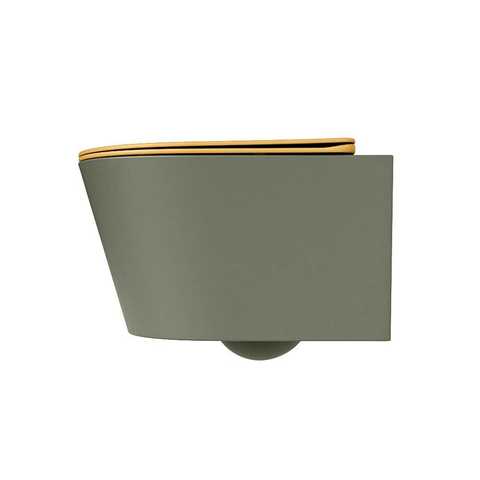 Mondiaz LAVIE hangtoilet – spoelrandloos – 36 x 53 cm – met softclose zitting – Army (groen), zitting Ocher (geel) SW1208660