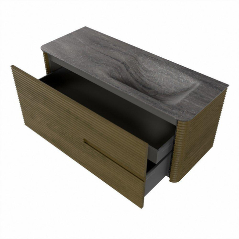 Mondiaz CIRO-DLUX Badkamermeubelset - 120x45x50cm - Solid surface wastafel Oza - 1 wasbak Rechts - zonder kraangaten - 2 lades - Dusk SW1533281