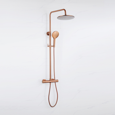 Fortifura Calvi Regendoucheset - thermostatisch - 30cm - hoofddouche - metalen slang - ronde handdouche - PVD - geborsteld koper SW1204442