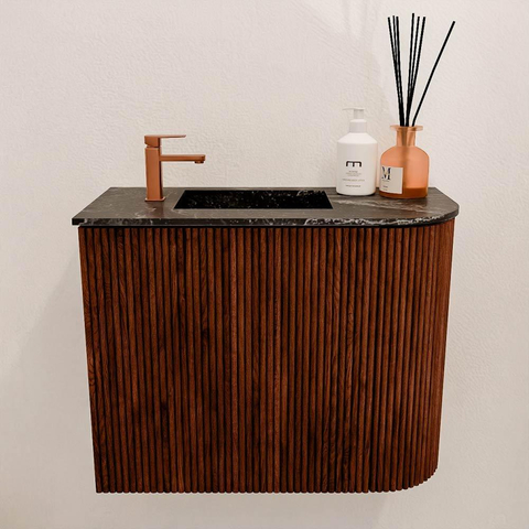 Mondiaz JOYA-DLUX 51.6cm toiletmeubel - ronding rechts kleur Ruby - Wastafel FAYE positie Links 1 kraangat kleur Lava. SW1423644