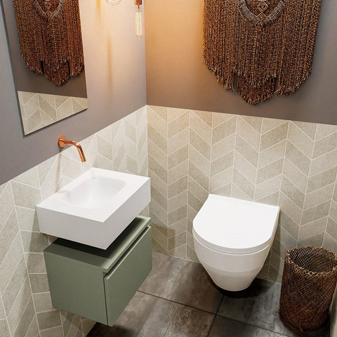 MONDIAZ ANDOR Toiletmeubel 40x30x30cm met 0 kraangaten 1 lades army mat Wastafel Lex midden Solid Surface Wit SW474057