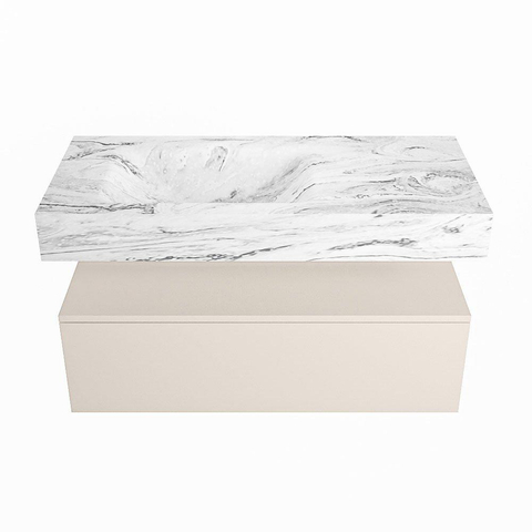 Mondiaz ALAN-DLUX Ensemble de meuble - 100cm - meuble Linen mat - 1 tiroir - Lavabo Cloud Glace suspendu - vasque Gauche - 0 trous de robinet SW806003