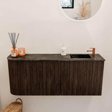 Mondiaz JOYA-DLUX 101.6cm toiletmeubel - ronding links kleur Walnut - Wastafel FAYE positie Rechts 1 kraangat kleur Lava. SW1422477