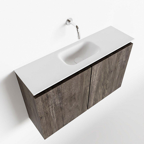 MONDIAZ TURE Toiletmeubel 80x23x50cm met 0 kraangaten 2 deuren dark brown mat Wastafel Eden midden Solid Surface Wit SW475160