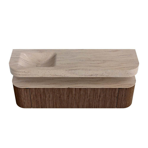 MONDIAZ THOR-DLUX Meuble de salle de bains 170cm arrondi gauche + droite couleur Walnut avec 1 tiroir et 2 portes. Vasque suspendue CLOUD Gauche sans trou de robinet couleur Saba. SW1465712