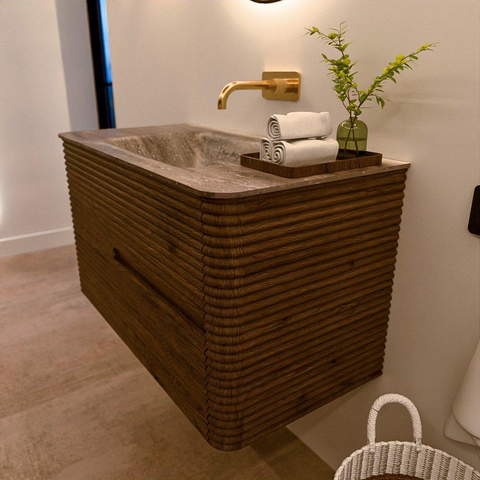 Mondiaz CIRO-DLUX Badkamermeubelset - 90x45x50cm - Solid surface wastafel Oza - 1 wasbak Midden - zonder kraangaten - 2 lades - Dusk SW1533292