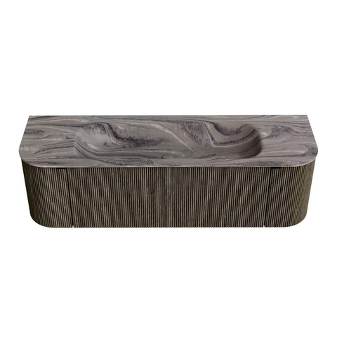 MONDIAZ KURVE-DLUX 150cm badmeubel ronding Links + Rechts kleur Shadow met 1 lade en 2 deuren. Wastafel BIG MEDIUM Midden 1 kraangat Sombra. SW1433767