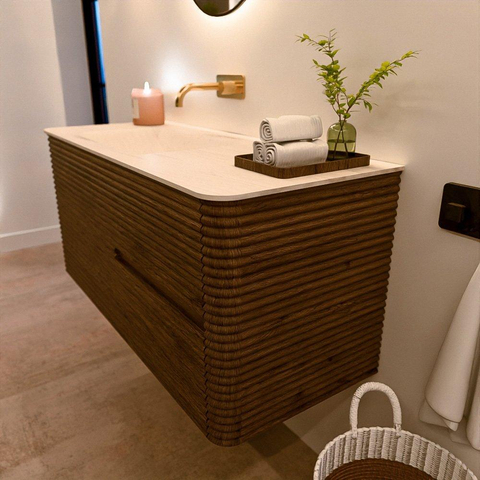 Mondiaz CIRO-DLUX Meuble de salle de bains - 110x45x50cm - Plan vasque Solid surface Meli - 1 vasque à gauche - sans trous de robinet - 2 tiroirs - Dusk SW1533149