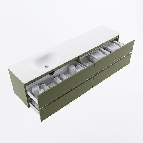 Mondiaz VICA Ensemble de meubles de salle de bains - 200cm - army - 4 tiroirs - Lavabo MOON - gauche - sans trou de robinet - couleur talc - Version XL 60cm de haut SW1189228