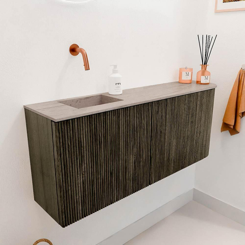 Mondiaz JOYA-DLUX 101.6cm toiletmeubel - ronding rechts kleur Shadow - Wastafel FAYE positie Links Zonder kraangat kleur Saba. SW1426257