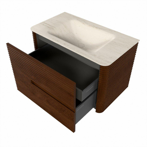 Mondiaz CIRO-DLUX Badkamermeubelset - 80x45x50cm - Solid surface wastafel Meli - 1 wasbak Midden - 1 kraangat - 2 lades - Ruby SW1531763