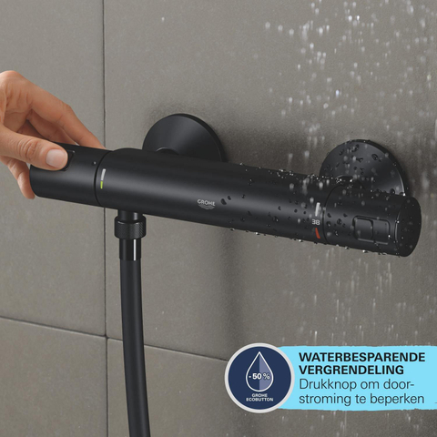 Grohe Precision Start Doucheset - thermostatische douchekraan - met glijstangset - 60cm - ronde handdouche - 1 straalsoort - gladde doucheslang - matte black (mat zwart) SW1126436