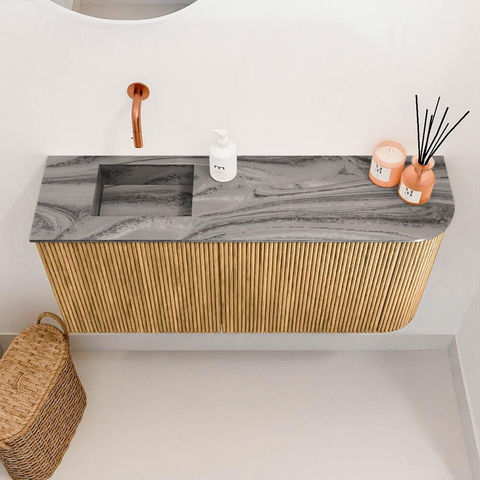 Mondiaz JOYA-DLUX 91.6cm toiletmeubel - ronding rechts kleur Oak - Wastafel FAYE positie Links Zonder kraangat kleur Sombra. SW1424294