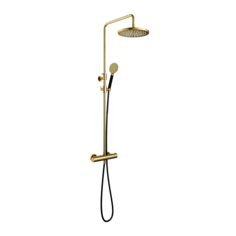 Hotbath Cobber Thermostatische regendoucheset - met 30cm ronde hoofddouche ronde handdouche - PVD - messing geborsteld (goud) SW440526
