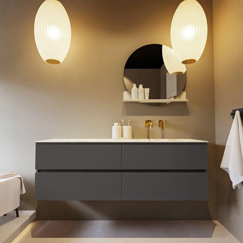 MONDIAZ VICA-DLUX Ensemble meuble de salle de bains - 150cm - meuble sous-lavabo dark grey - 4 tiroirs - lavabo encastré cloud à droite - sans trous de robinet - version hauteur 60cm - frape SW1088860