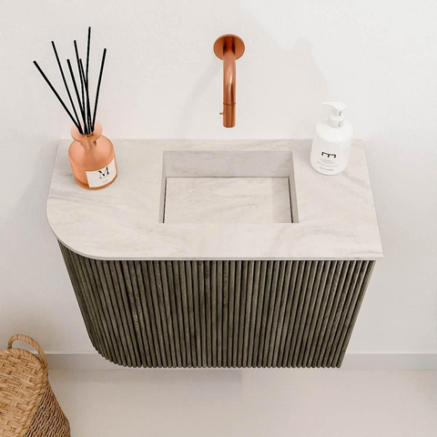Mondiaz JOYA-DLUX 51.6cm toiletmeubel - ronding links kleur Shadow - Wastafel FAYE positie Rechts Zonder kraangat kleur Ostra. SW1423017