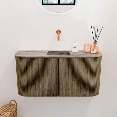 Mondiaz JOYA-DLUX 83.2cm toiletmeubel - ronding links en rechts kleur Dusk - Wastafel FAYE positie Midden Zonder kraangat kleur Oza. SW1426023
