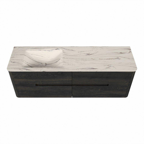 Mondiaz CIRO-DLUX Badkamermeubelset - 150x45x50cm - Solid surface wastafel Nata - 1 wasbak Links - zonder kraangaten - 4 lades - Shadow SW1532596