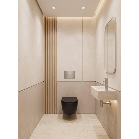 QeramiQ Dely Swirl Ensemble WC- 36.3x51.7cm - Réservoir encastré Geberit UP320 - abattant fin - Plaque de commande en inox - Boutons rectangulaires - Noir mat SW1130195