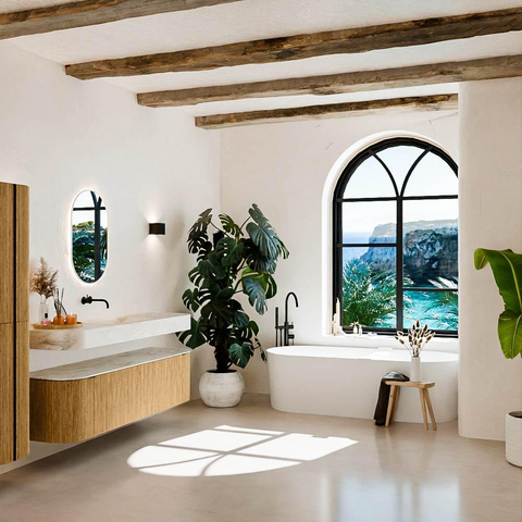 MONDIAZ THOR-DLUX 170cm meuble de salle de bains arrondi gauche + droite couleur Oak avec 1 tiroir et 2 portes. Vasque suspendue CLOUD Milieu sans trou de robinet couleur Ostra. SW1465545
