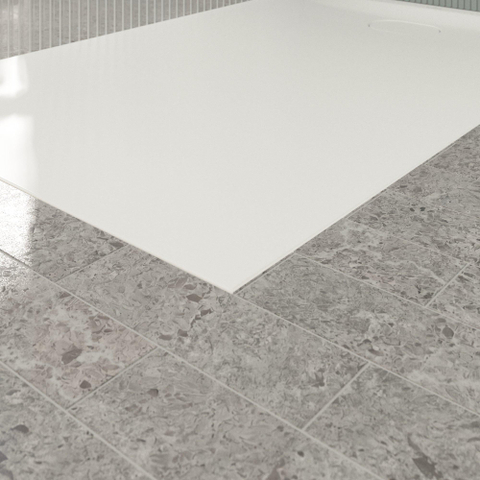 Villeroy & Boch Ecora douchebak - 140x90x3.5cm - afvoer korte zijde - stone white (wit) SW1558909