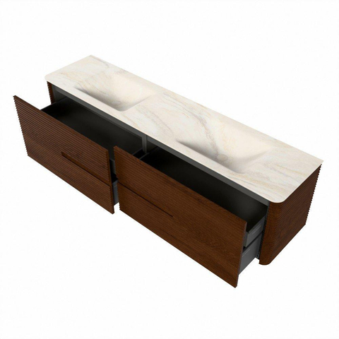Mondiaz CIRO-DLUX Badkamermeubelset - 190x45x50cm - Solid surface wastafel Ostra - 2 wasbak Dubbel - zonder kraangaten - 4 lades - Ruby SW1531887