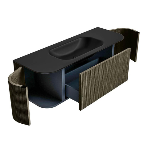 Mondiaz KURVE Ensemble de meuble de salle de bains - 130x46x40cm - 1 tiroir - 2 portes - lavabo solid surface - centre - sans trou de robinet - Shadow SW1414178