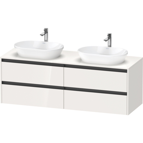 Duravit Ketho.2 Wastafelonderbouwkast - inclusief consoleplaat - met 4 laden - voor waskom rechts - 160x55x56.8cm - met handgrepen antraciet - hoogglans wit SW772025