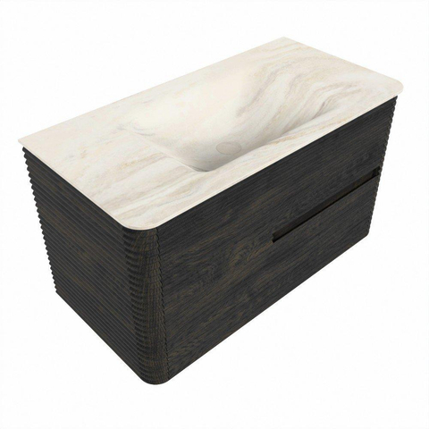 Mondiaz CIRO-DLUX Meuble de salle de bains - 90x45x50cm - Vasque solid surface Ostra - 1 lavabo au centre - 1 trou de robinet - 2 tiroirs - Shadow SW1532450