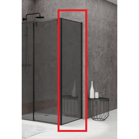 Van Rijn Products ST06 Paroi fixe - 70x200cm - Verre fumé gris - épaisseur 8mm - pour cabine d'angle - profil mural - Noir SW956305