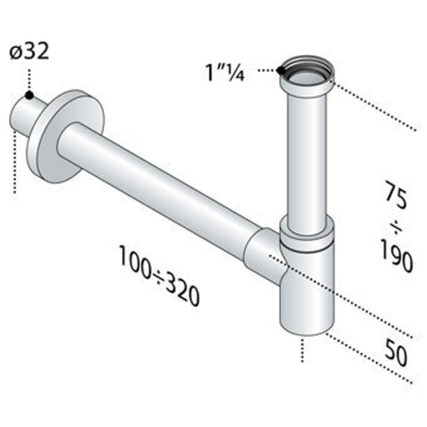Plieger Mini designsifon met muurbuis 25cm 5/4 met rozet chroom SW29549