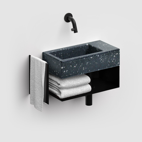 Clou Flush étagère ouverte 44x18x20,5cm avec porte-serviettes gauche acier inoxydable noir thermolaqué SW358027