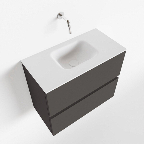 MONDIAZ ADA Toiletmeubel 60x30x50cm met 0 kraangaten 2 lades dark grey mat Wastafel Lex midden Solid Surface Wit SW472545