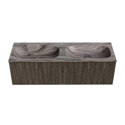 MONDIAZ KURVE-DLUX Meuble de salle de bains 140cm couleur Shadow avec 2 tiroirs et 0 porte. Lavabo STOR SMALL Double sans trou de robinetterie Sombra. SW1433800