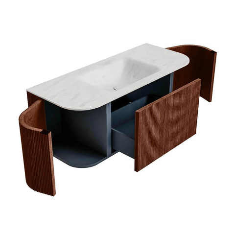 Mondiaz KURVE-DLUX Badkamermeubelset - 110x46x40cm - 1 lade - 2 deuren - wastafel solid surface - midden - 1 kraangat - Ruby SW1415728