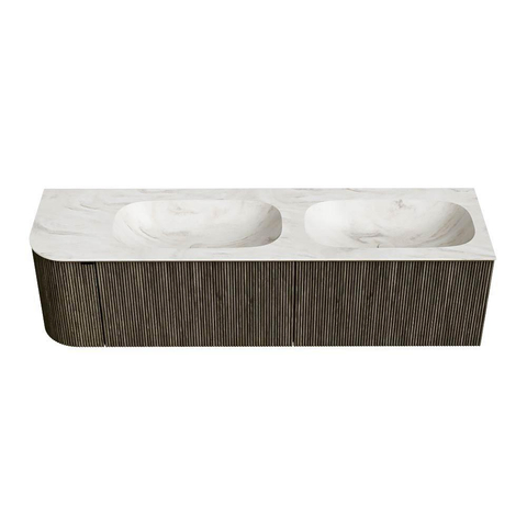 Mondiaz KURVE-DLUX Ensemble meuble de salle de bains - 165x46x40cm - 2 tiroirs - 1 porte - plan vasque solid surface - double / droite - 2 trous de robinet - Shadow SW1414492