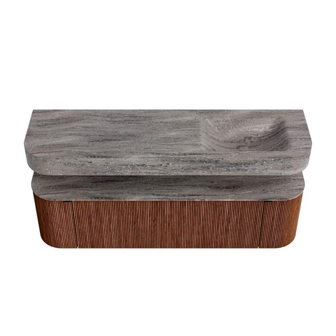 MONDIAZ THOR-DLUX Meuble de salle de bains 160cm arrondi gauche + droite couleur Ruby avec 1 tiroir et 2 portes. Vasque suspendue CLOUD Droite 1 trou de robinet couleur Oza. SW1465333