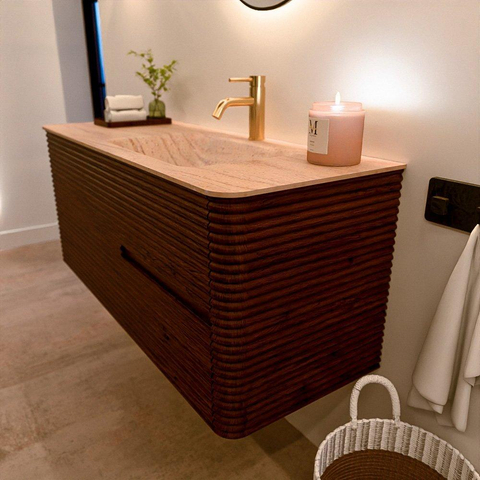 Mondiaz CIRO-DLUX Meuble de salle de bains - 120x45x50cm - Plan vasque Solid surface Saba - 1 vasque à droite - 1 trou de robinet - 2 tiroirs - Ruby SW1531992