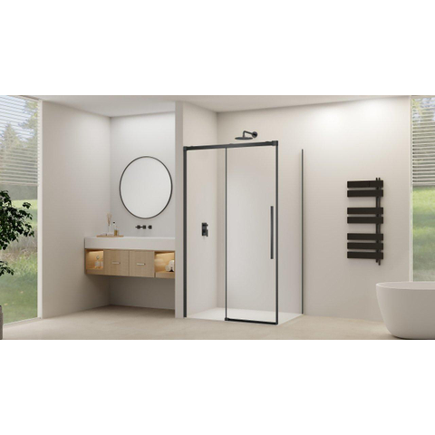 Van Rijn Products ST09 zijwand - 88x200cm - voor hoekcabine - 8mm - helder glas - met muurprofiel - mat zwart SW1178107