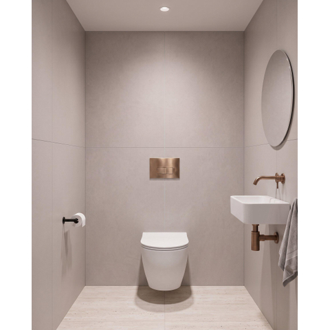QeramiQ Dely Toiletset - 36.3x51.7cm - Geberit UP720 inbouwreservoir - rimless - diepspoel - zitting - softclose - bedieningsplaat koper - rechthoekige knoppen - mat wit SW1428755