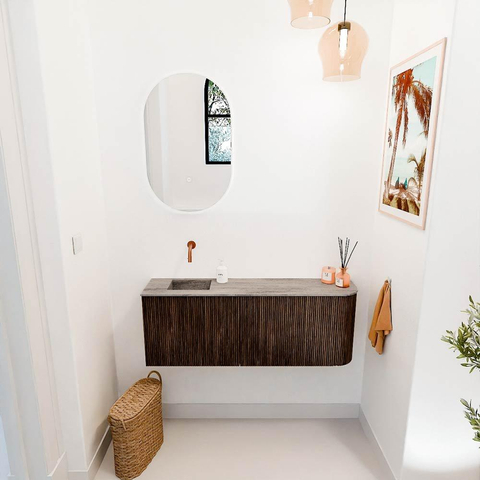 Mondiaz JOYA-DLUX 111.6cm toiletmeubel - ronding rechts kleur Walnut - Wastafel FAYE positie Links Zonder kraangat kleur Oza. SW1424595