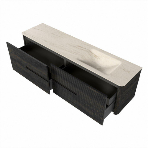 Mondiaz CIRO-DLUX Badkamermeubelset - 180x45x50cm - Solid surface wastafel Meli - 1 wasbak Rechts - zonder kraangaten - 4 lades - Shadow SW1532550