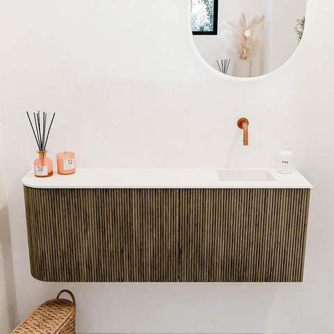 Mondiaz JOYA 111,6cm meuble WC - arrondi à gauche couleur Dusk - Lavabo FAYE position droite sans trou de robinet couleur Talc. SW1421612