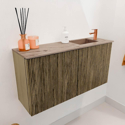 Mondiaz JOYA-DLUX 80cm toiletmeubel - kleur Dusk - Wastafel FAYE positie Rechts 1 kraangat kleur Arena. SW1425749